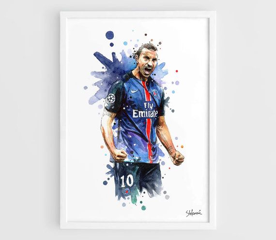 Zlatan Ibrahimovic PSG ปารีส – A3 กำแพงโปสเตอร์พิมพ์ภาพพิมพ์ของ Watercolor ต้นฉบับ …